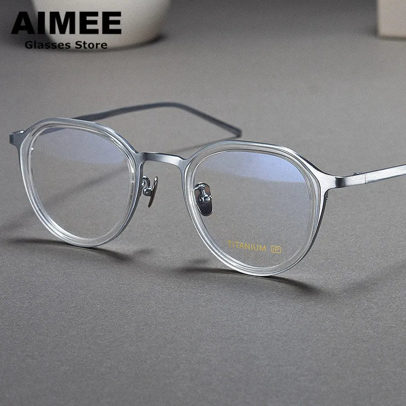 Aimee Unisex Full Rim Flat Top Oval Titanium Acetate Eyeglasses 10628 Full Rim Aimee Grey-Silver  