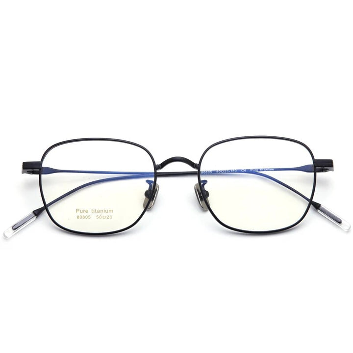 Muzz Men's Full Rim Square Titanium Eyeglasses 80804 Full Rim Muzz Black  