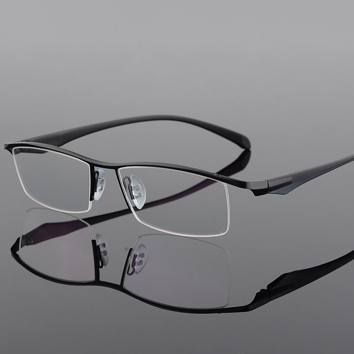 Hdcrafter Men's Semi Rim Square Tr 90 Titanium Eyeglasses 8011 Semi Rim Hdcrafter Eyeglasses Black  