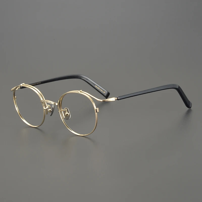 Aimee Unisex Full Rim Round Titanium Eyeglasses 14044 Full Rim Aimee Black-Golden  