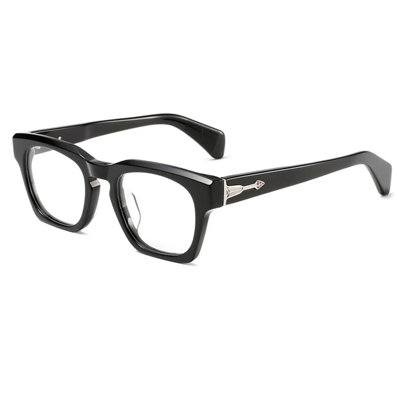 Aror Unisex Full Rim Brow Line Square Thick Acetate Eyeglasses 49305 Full Rim Aror Black