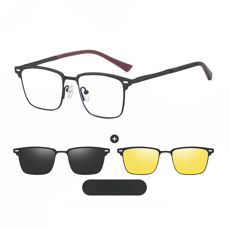 Xbora Women's Full Rim Square Titanium Eyeglasses Clip On Sunglasses 70447