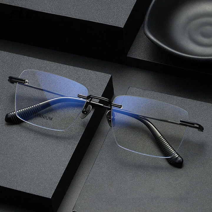 Eleccion Men's Rimless Square Polygon Titanium Eyeglasses 480957 Rimless Eleccion