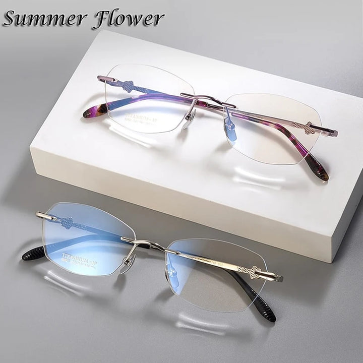 Summer Flower Women's Rimless Oval Square Titanium Eyeglasses 69263