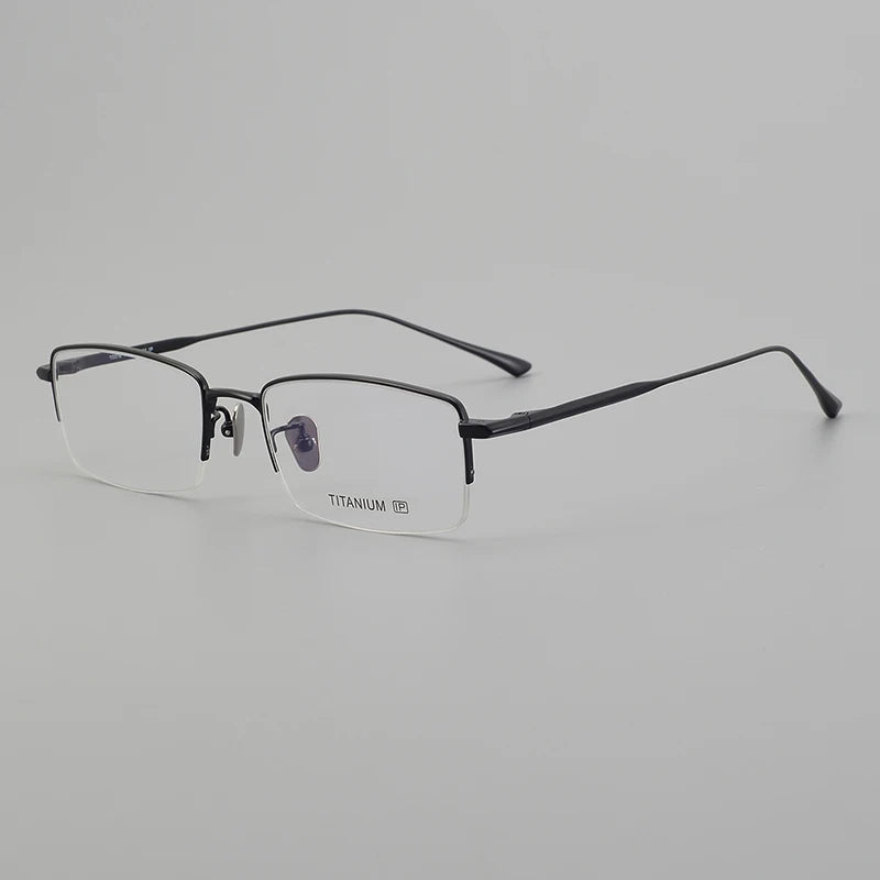 Black Mask Unisex Semi Rim Rectangle Titanium Eyeglasses 14519 Semi Rim Black Mask Black  