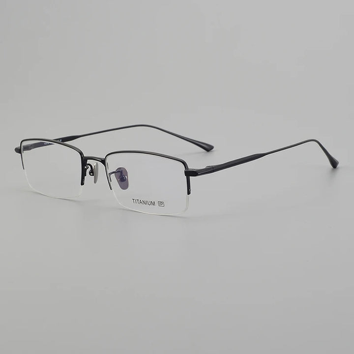 Black Mask Unisex Semi Rim Rectangle Titanium Eyeglasses 14519 Semi Rim Black Mask Black  