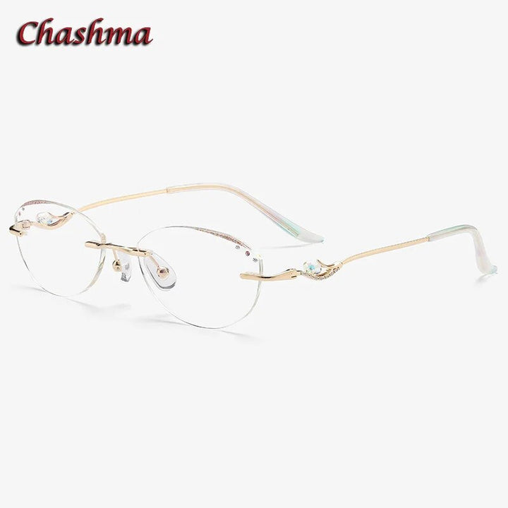 Chashma Ochki Women's Rimless Square Titanium Glitter Edge Eyeglasses 52053 Rimless Chashma Ochki Gold-Transparent  