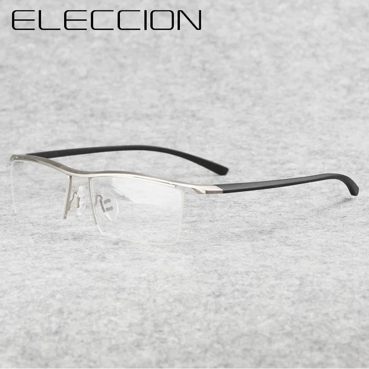 Eleccion Men's Semi Rim Brow Line Titanium Eyeglasses 8189 Semi Rim FuzWeb C4. Silver Frame