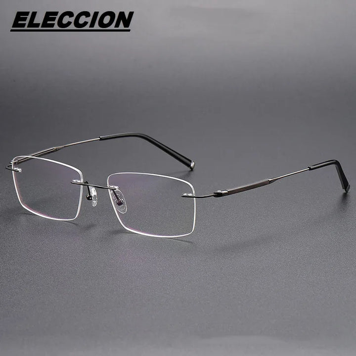 Eleccion Unisex Rimless Oval Square Rosewood Titanium Eyeglasses 25113 Rimless Eleccion Black CHINA