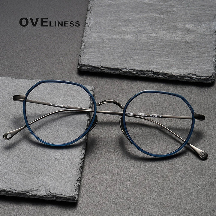 Oveliness Unisex Full Rim Flat Top Round Titanium Acetate Eyeglasses O7310 Full Rim Oveliness   