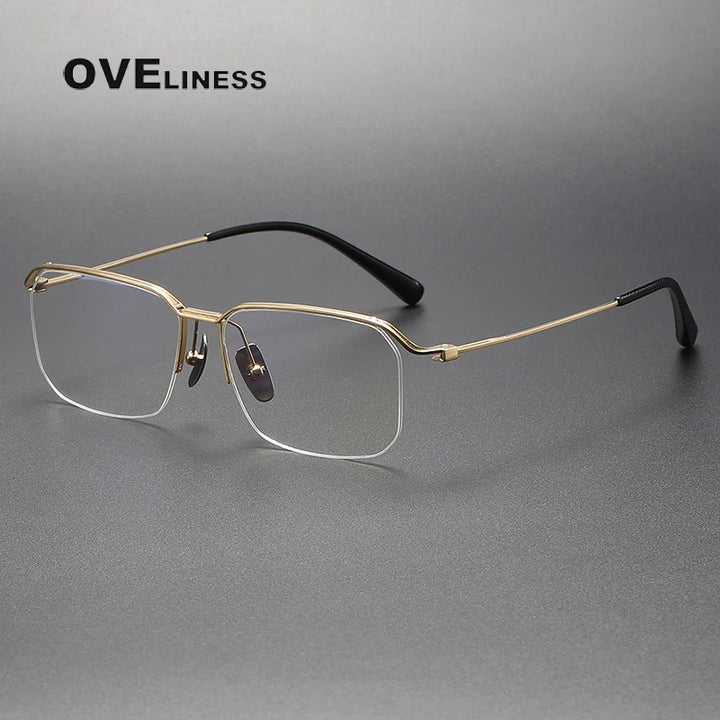 Oveliness Unisex Semi Rim Square Titanium Eyeglasses 423a Semi Rim Oveliness gold  