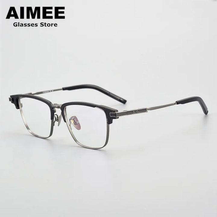 Aimee Unisex Full Rim Square Titanium Acetate Eyeglasses 94202 Full Rim Aimee Black-Gun