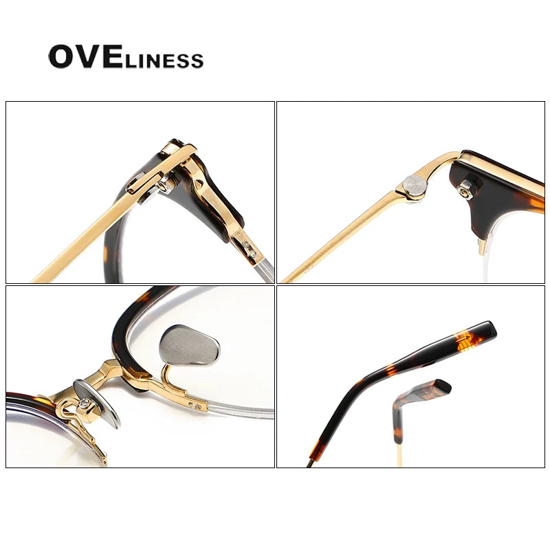 Oveliness Unisex Semi Rim Square Oval Acetate Titanium Eyeglasses 8098 Semi Rim Oveliness   