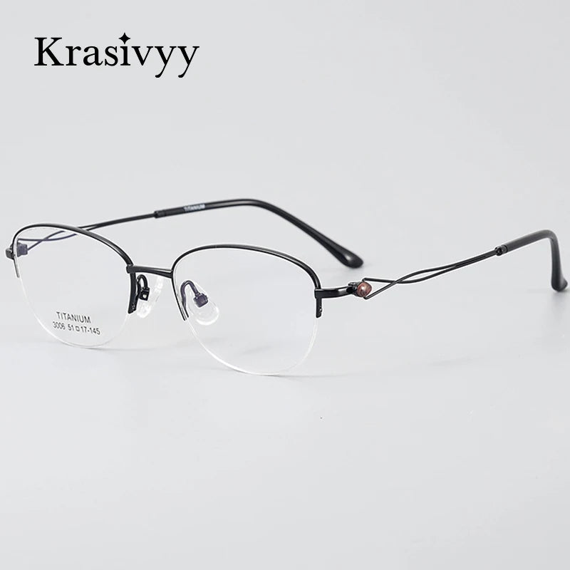 Krasivyy Women's Semi Rim Oval Square Titanium Eyeglasses 33006