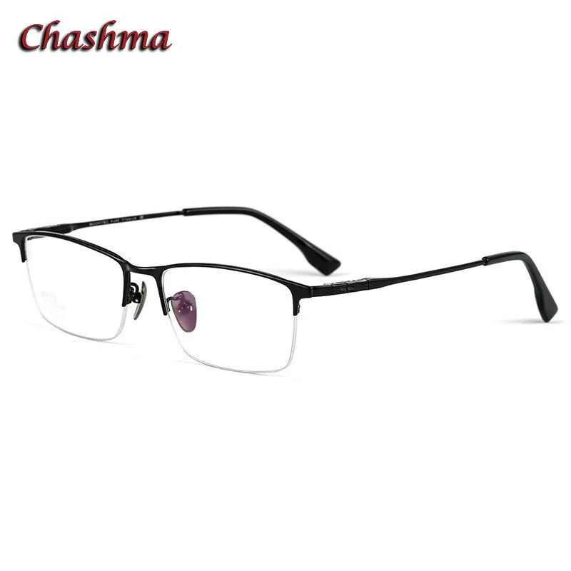 Chashma Ochki Men's Semi Rim Square Titanium Eyeglasses 6009 Semi Rim Chashma Ochki Black  