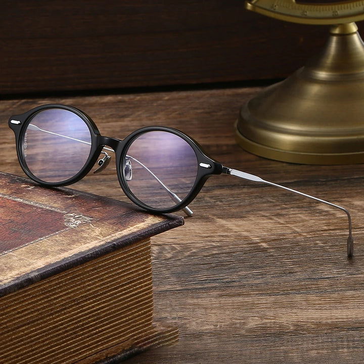 Black Mask Unisex Full Rim Round Titanium Acetate Eyeglasses 638149