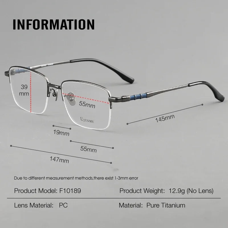 Aror Men's Semi Rim Square Titanium Eyeglasses 10189