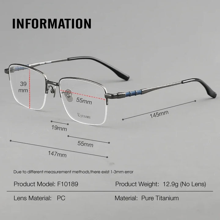 Aror Men's Semi Rim Square Titanium Eyeglasses 10189