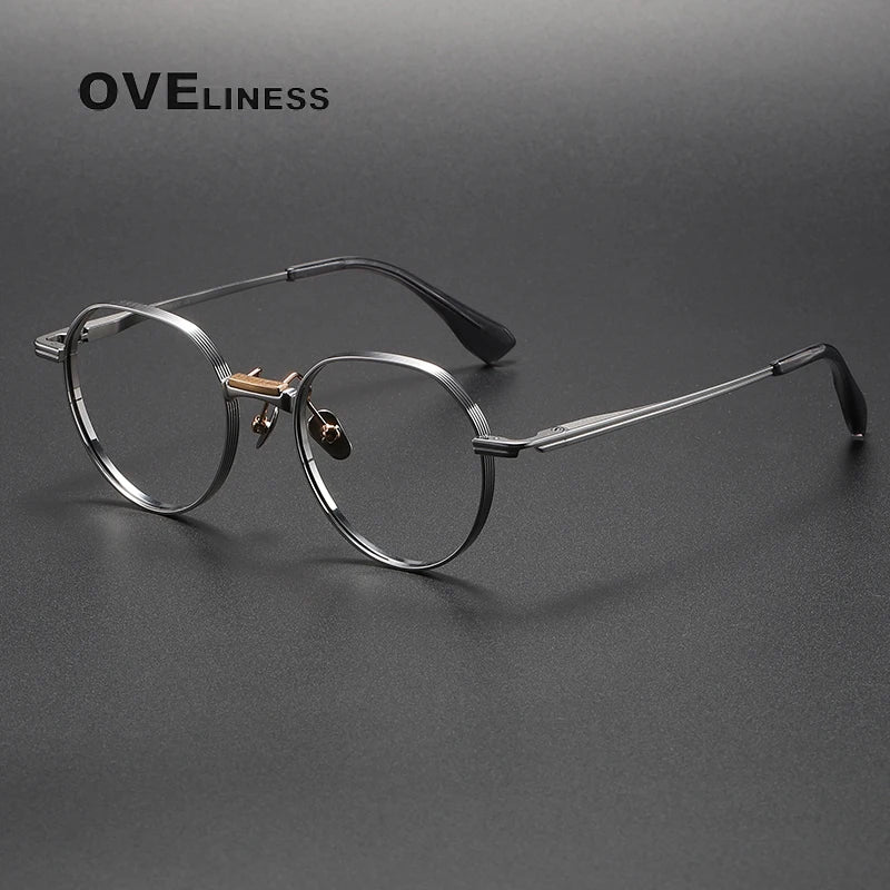 Oveliness Unisex Full Rim Flat Top Round Titanium Eyeglasses D150 Full Rim Oveliness silver gold  