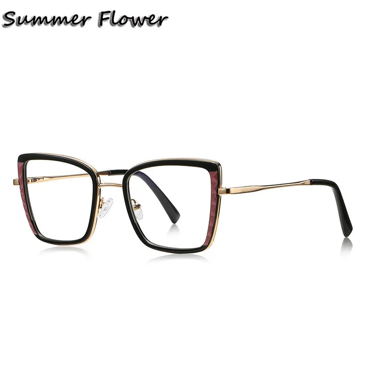 Summer Flower Women's Full Rim Square Tr 90 Titanium Eyeglasses 31464