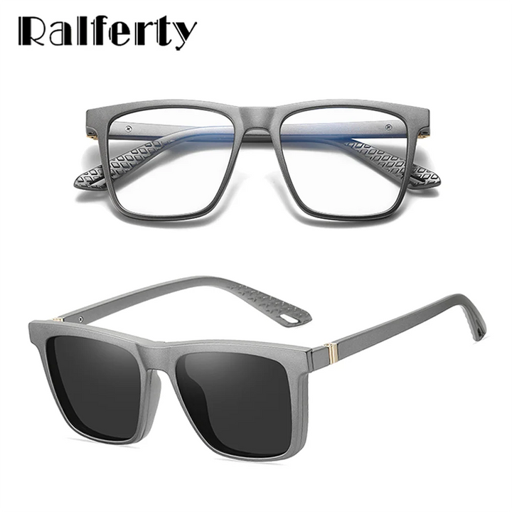 Ralferty Women's Full Rim Square Tr 90 Eyeglasses Clip On Sunglasses 91562