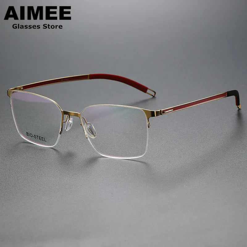 Aimee Unisex Semi Rim Square Screwless Titanium Eyeglasses 25519 Semi Rim Aimee Red-Golden  