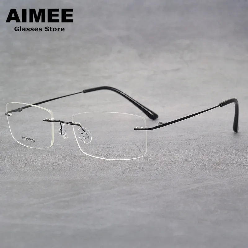 Aimee Unisex Rimless Square Titanium Eyeglasses 4100 Rimless Aimee Black  