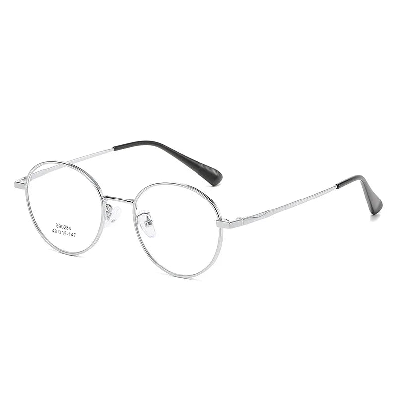 KatKani Unisex Full Rim Round Titanium Eyeglasses 90234 Full Rim KatKani Eyeglasses Silver  