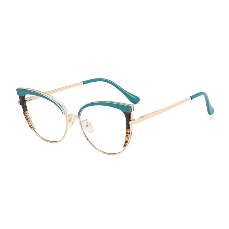 Ralferty Women's Full Rim Square Cat Eye Tr 90 Alloy Eyeglasses R7697 Full Rim Ralferty C8 Green CHINA 