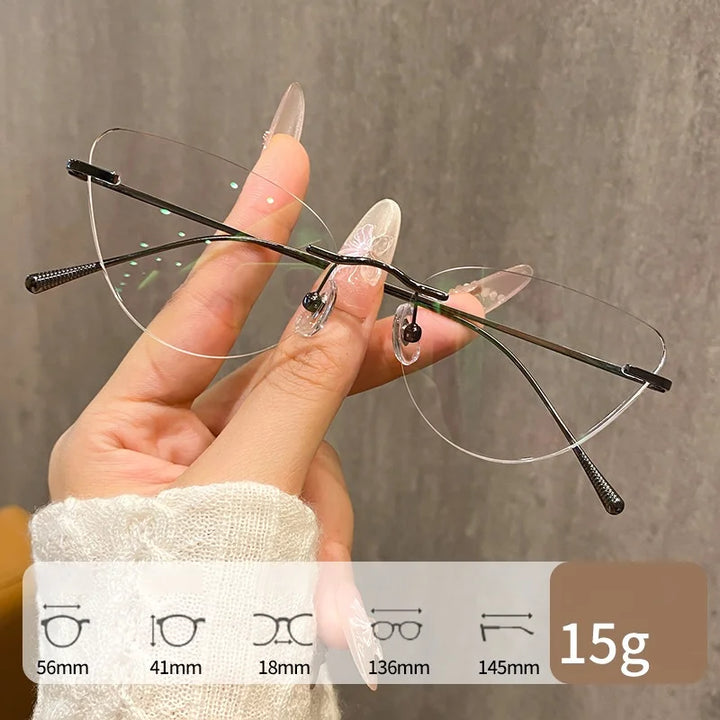 Momoja Women's Rimess Flat Top Cat Eye Titanium Eyeglasses 30944