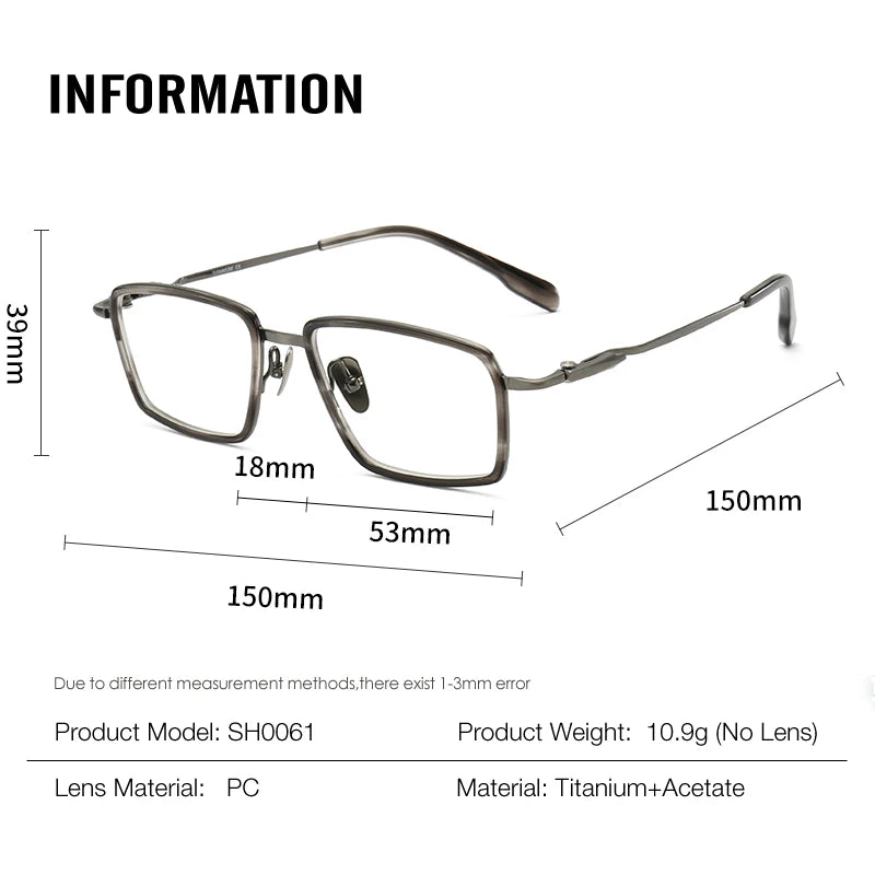 Muzz SH0061 unisex square titanium prescription eyeglasses — view 2