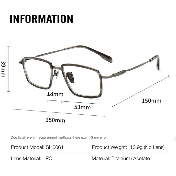 Muzz SH0061 unisex square titanium prescription eyeglasses — view 2