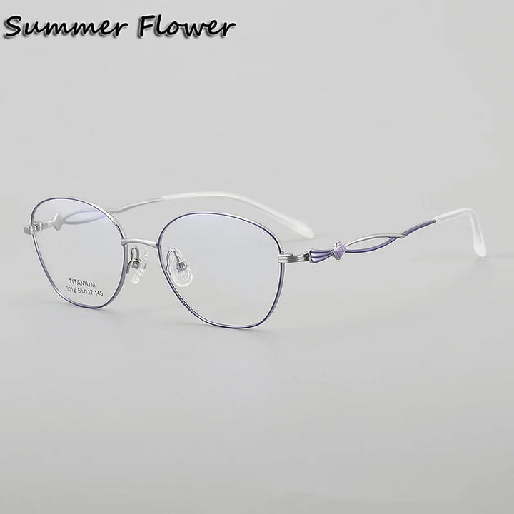 Summer Flower Women's Full Rim Oval Square Titanium Eyeglasses 63012 Full Rim Summer Flower Silver Purple