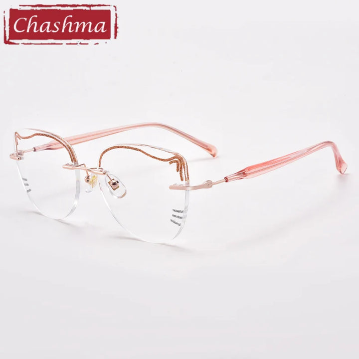 Chashma Ottica Women's Rimless Oval Cat Eye Titanium Eyeglasses 88582 Rimless Chashma Ottica Rose Gold Gray Red