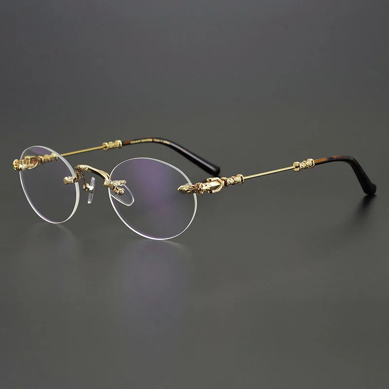 Yujo Men's Rimless Round Oval Alloy Eyeglasses Y4152 Rimless Yujo   