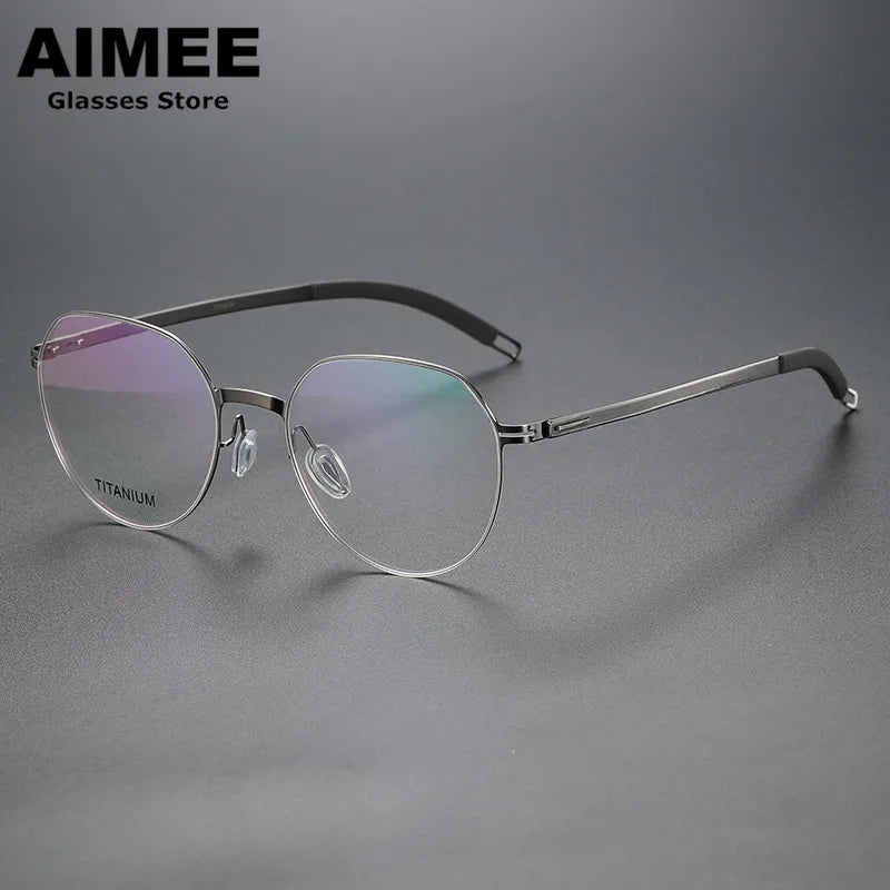 Aimee Unisex Full Rim Flat Top Round Titanium Acetate Eyeglasses 49819 Full Rim Aimee Gun-Grey  