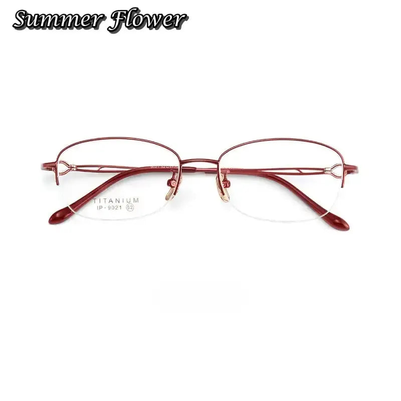 Summer Flower Women's Semi Rim Oval Square Titanium Eyeglasses 90214.