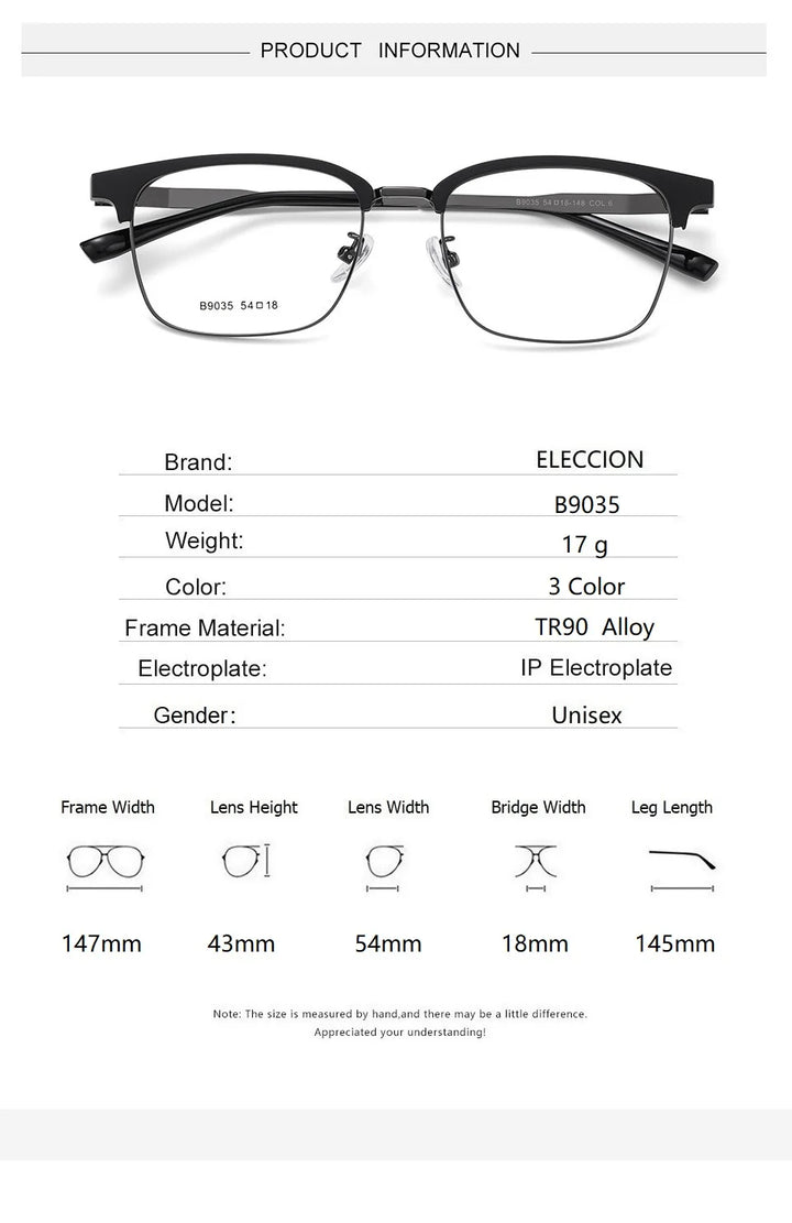 Eleccion Unisex Full Rim Square Titanium Acetate Eyeglasses 9035 Full Rim Eleccion