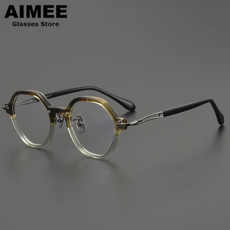 Aimee Unisex Full Rim Polygon Round Titanium Acetate Eyeglasses 691453