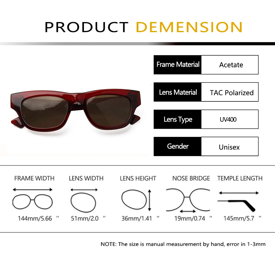 Esnbie Unisex Full Rim Square Brow Line Acetate Sunglasses 230321