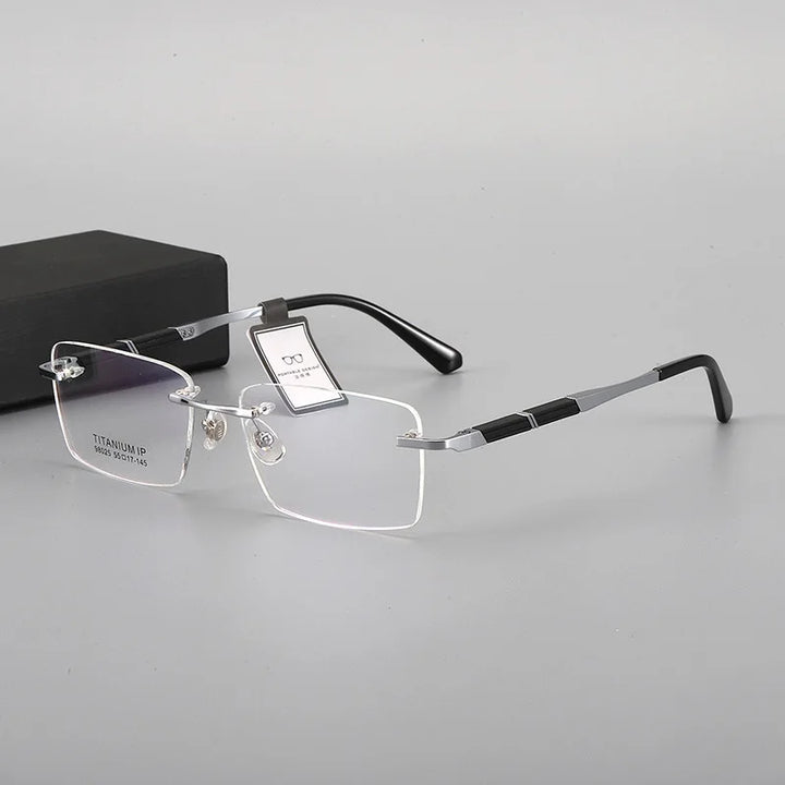 Hdcrafter Unisex Rimless Square Titanium Eyeglasses 98025 Rimless Hdcrafter Eyeglasses Silver  