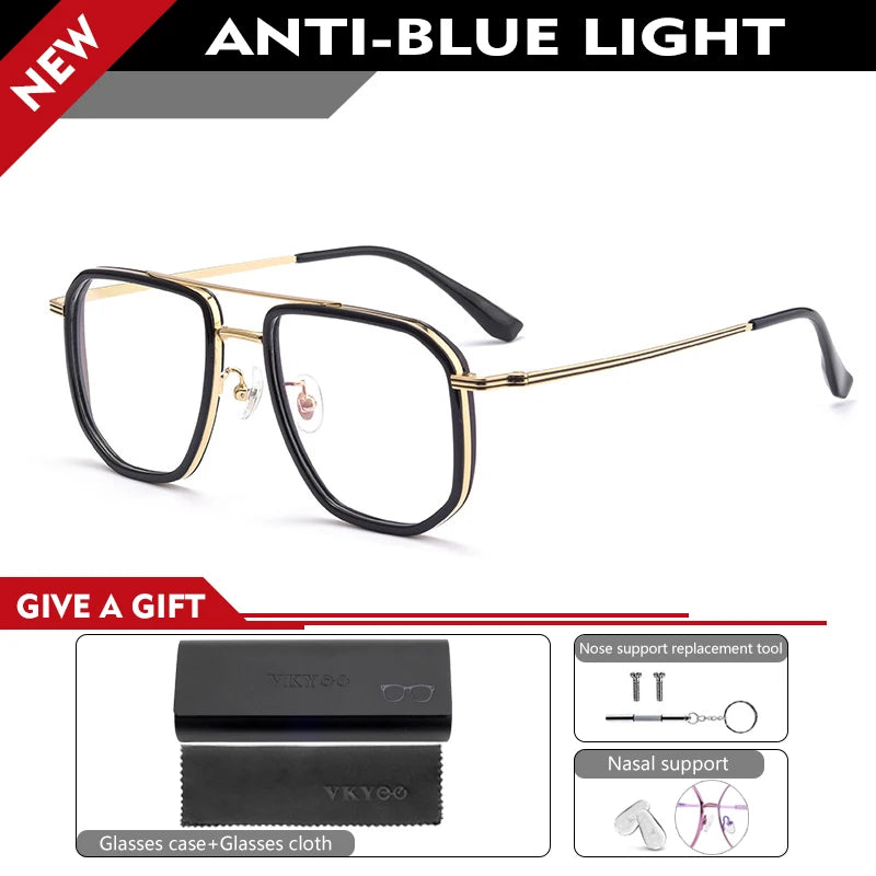 Vicky Men's Full Rim Big Square Double Bridge Titanium Reading Glasses 2216 Reading Glasses Vicky +50 2216YJ-black gold 