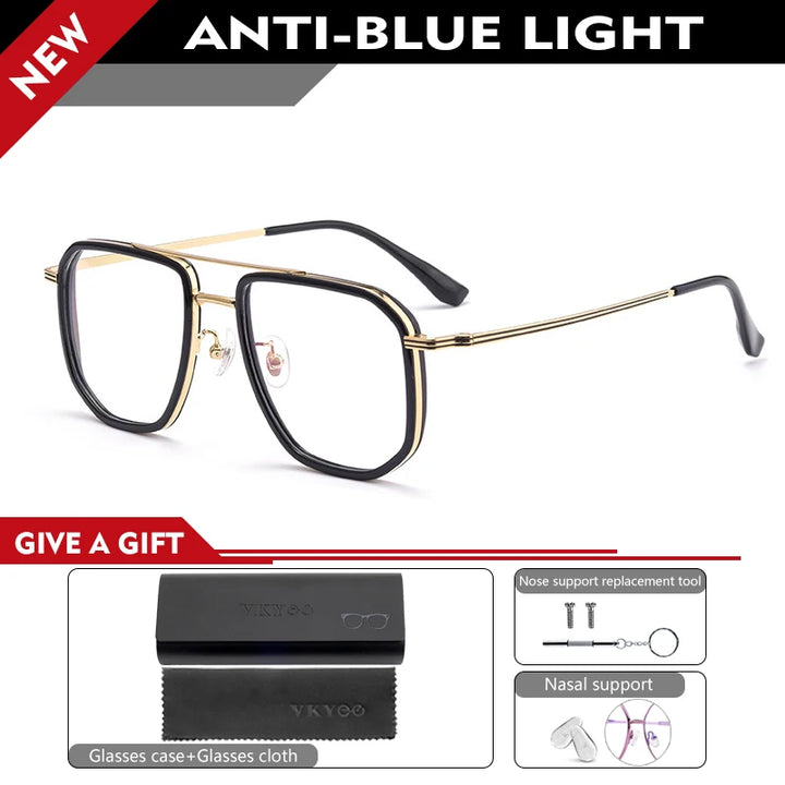 Vicky Men's Full Rim Big Square Double Bridge Titanium Reading Glasses 2216 Reading Glasses Vicky +50 2216YJ-black gold 