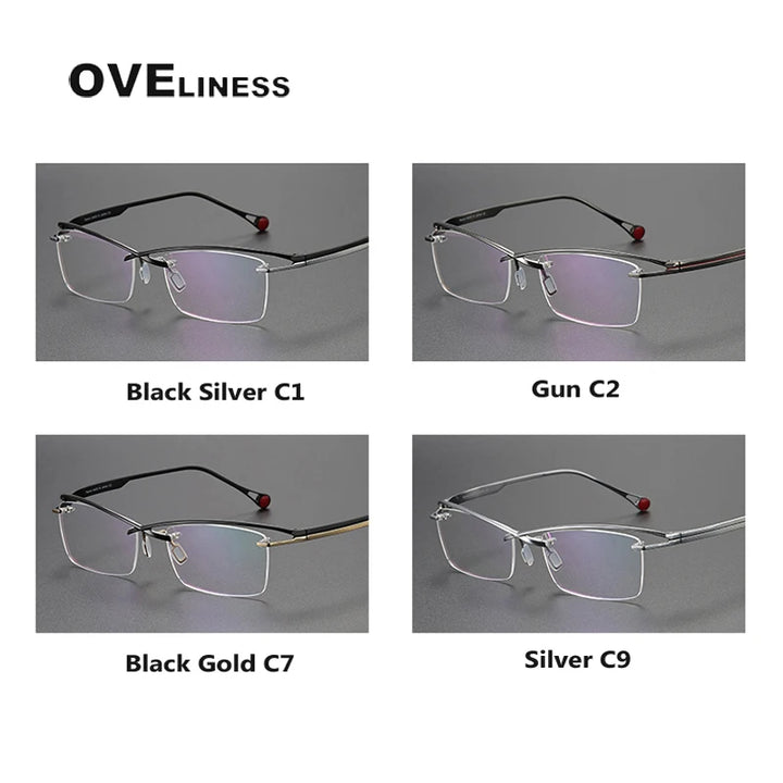 Oveliness Unisex Rimless Rectangle Brow Line Titanium Eyeglasses 9218 Rimless Oveliness   