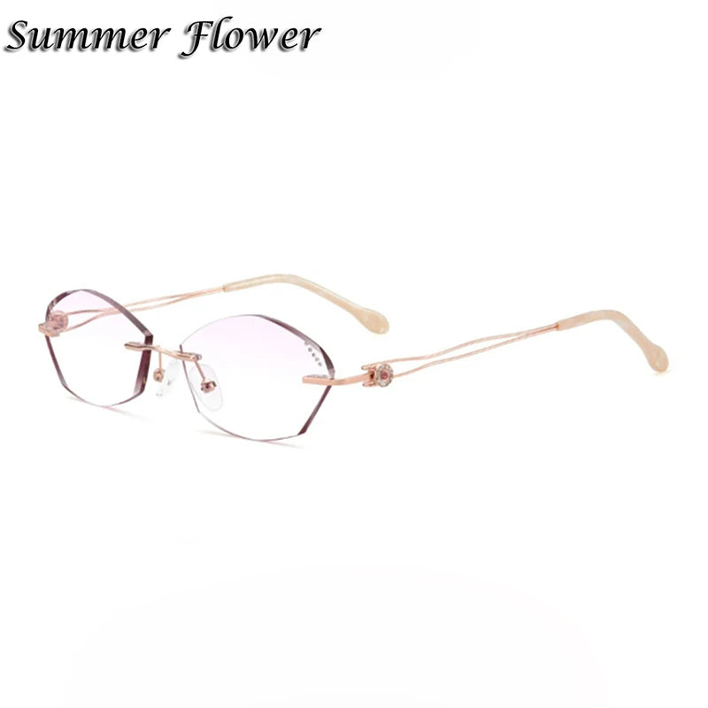 Summer Flower Women's Rimless Oval Titanium Eyeglasses 88839 Rimless Summer Flower Rose Gold Gray Red