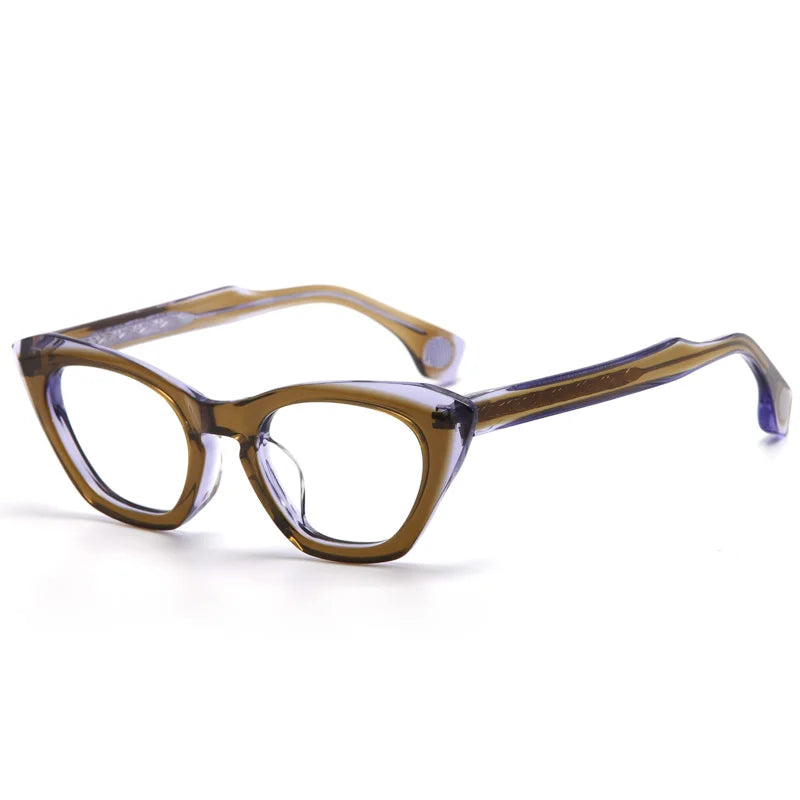 Aror Unisex Full Rim Square Cat Eye Thick Acetate Eyeglasses 47319 Full Rim Aror Green Yellow