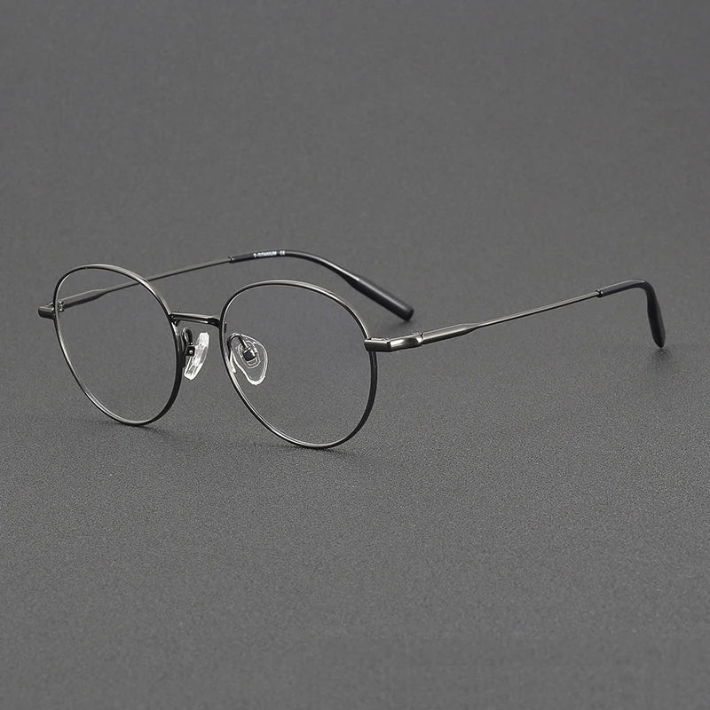 Black Mask Unisex Full Rim Round Oval Titanium Eyeglasses 81030 Full Rim Black Mask Gun Gray  