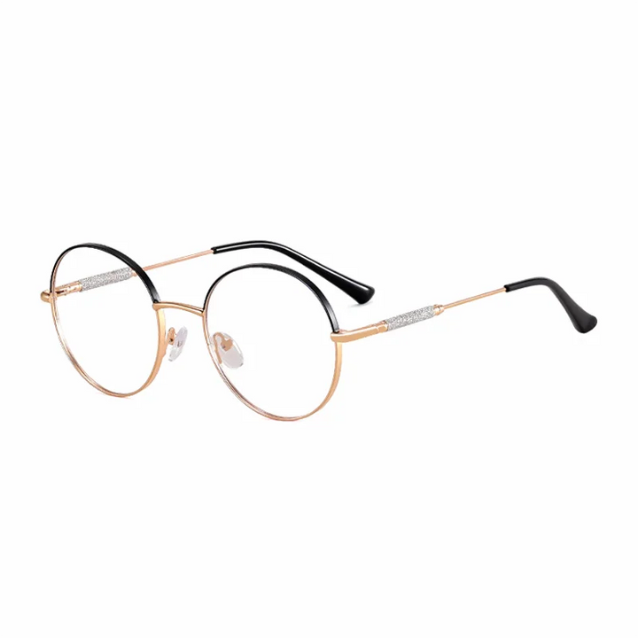 Ralferty Women's Full Rim Round Alloy Acetate Eyeglasses 95818 Full Rim Ralferty C5 Black CHINA 