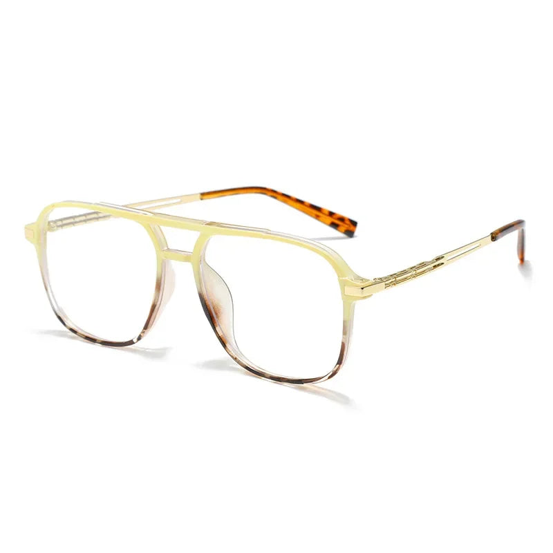 Aror Men's Full Rim Square Double Bridge Tr 90 Eyeglasses 81316 Full Rim Aror yellow leopard