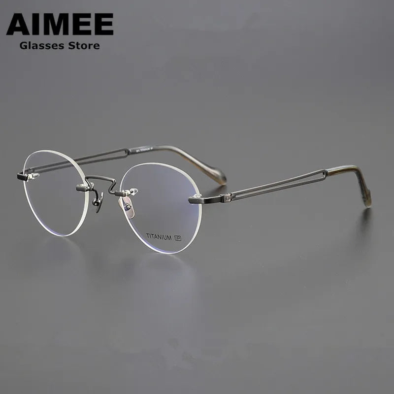 Aimee Unisex Rimless Round Oval Titanium Eyeglasses 19063 Rimless Aimee   